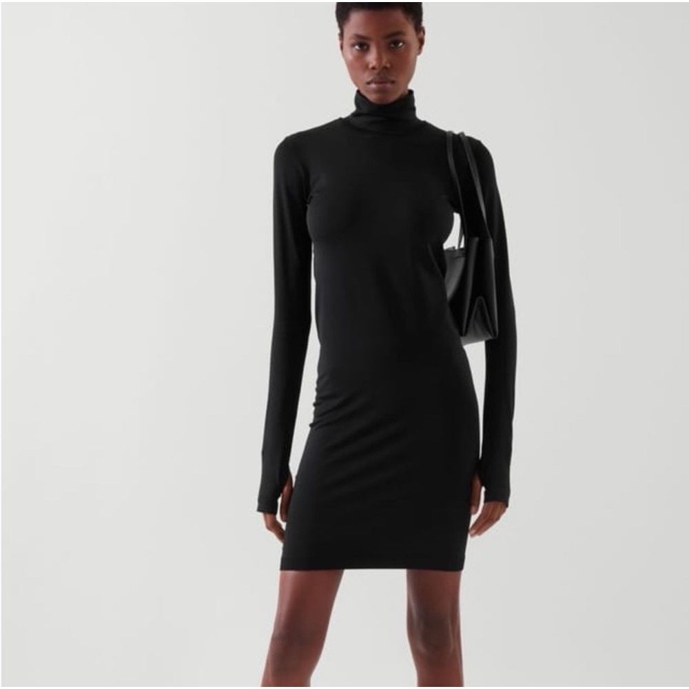 COS Slim-Fit‎ Turtleneck Bodycon Dress Black Sz L